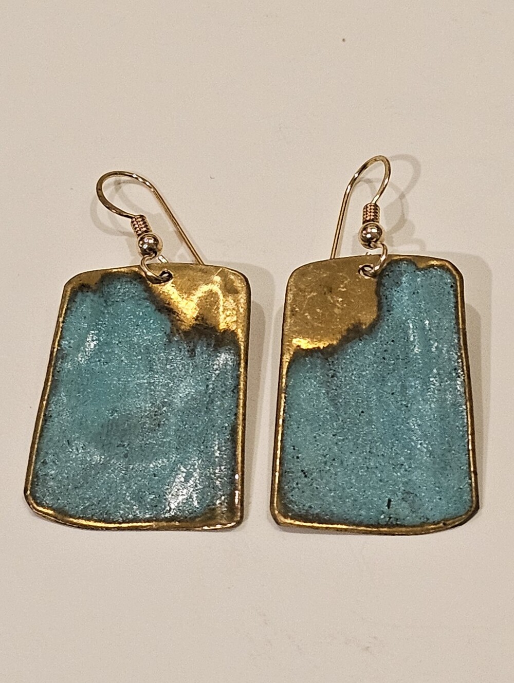 Vintage Enamel And Brass Earrings